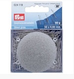 Булавки для шитья 30*0,60мм, сталь, серебристый, 50г в упаковке (банка с игольницей), Prym,024119